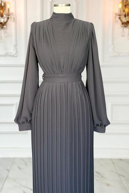 Alina Piliseli Tesettür Abiye Antrasit AMİ1065