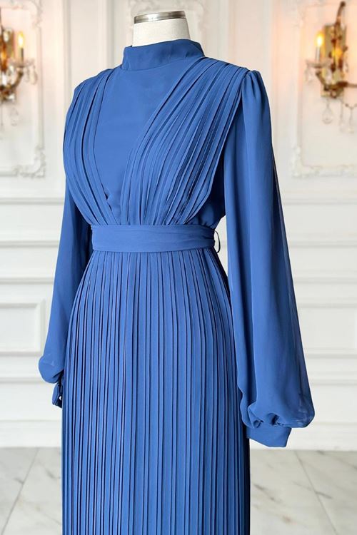 Alina Piliseli Tesettür Abiye İndigo AMİ1065