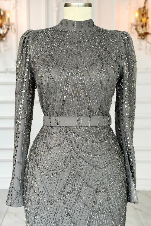 Aysima Tesettür Abiye Gri AMİ1070