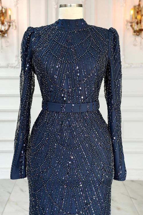 Aysima Tesettür Abiye Lacivert AMİ1070