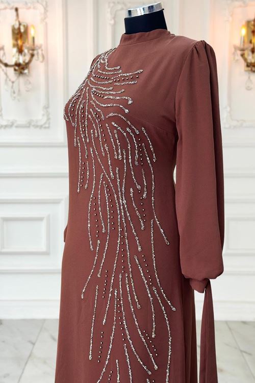 İrem Tesettür Abiye Kahverengi AMİ1073