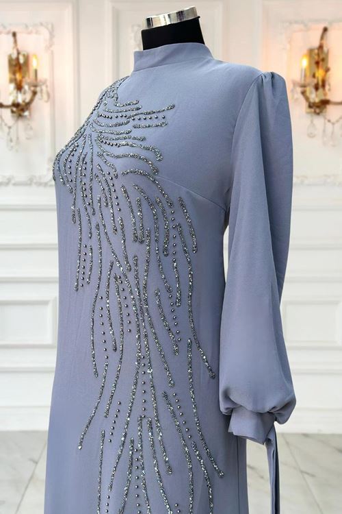 İrem Tesettür Abiye Gri AMİ1073