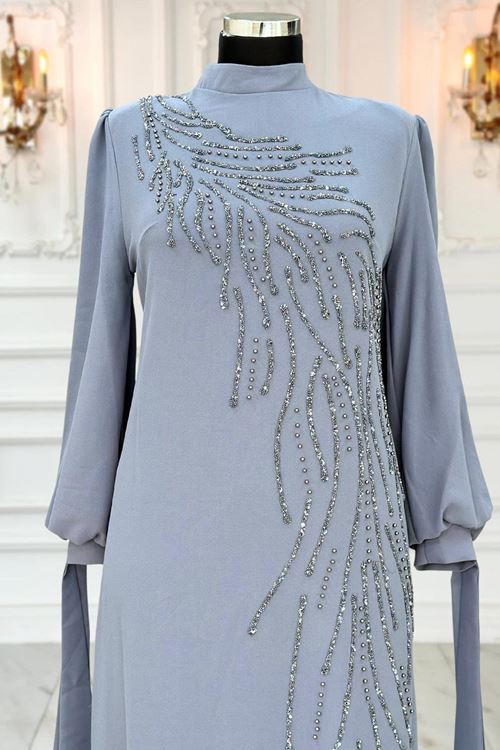 İrem Tesettür Abiye Gri AMİ1073