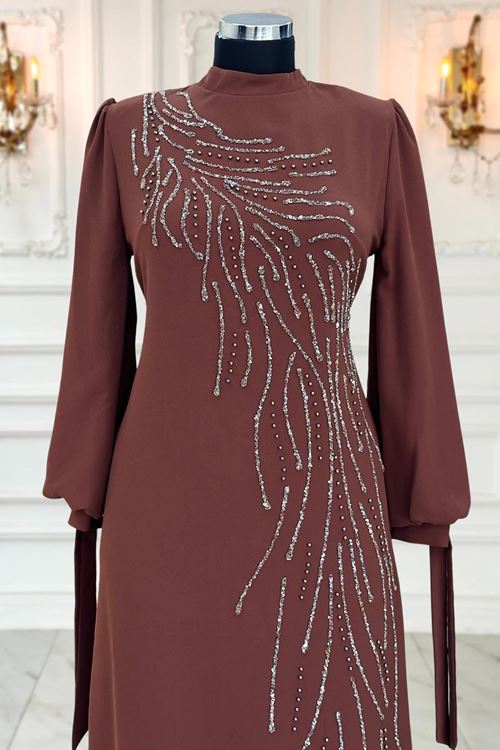 İrem Tesettür Abiye Kahverengi AMİ1073