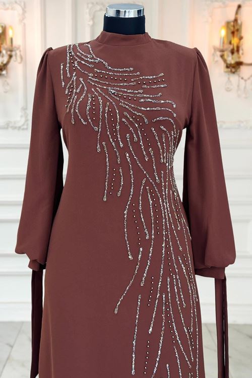 İrem Tesettür Abiye Kahverengi AMİ1073