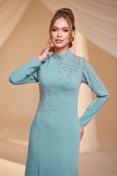 Defne Tesettür Abiye Mint Drs2517