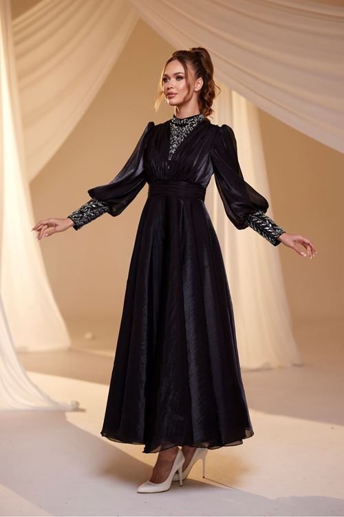 Hera Tesettür Abiye Siyah Drs2518