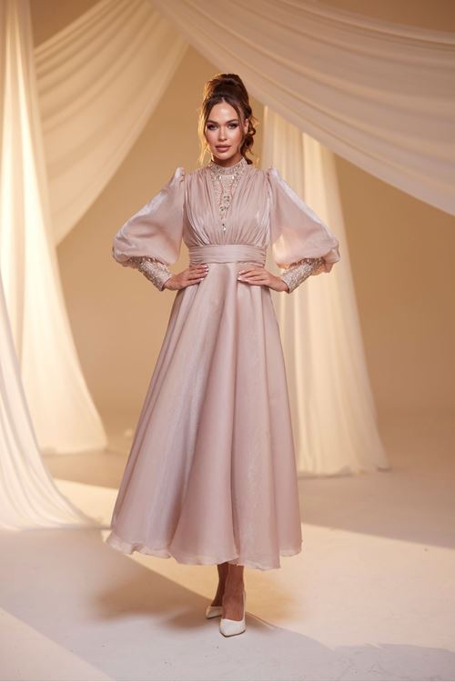 Hera Tesettür Abiye Pudra Drs2518