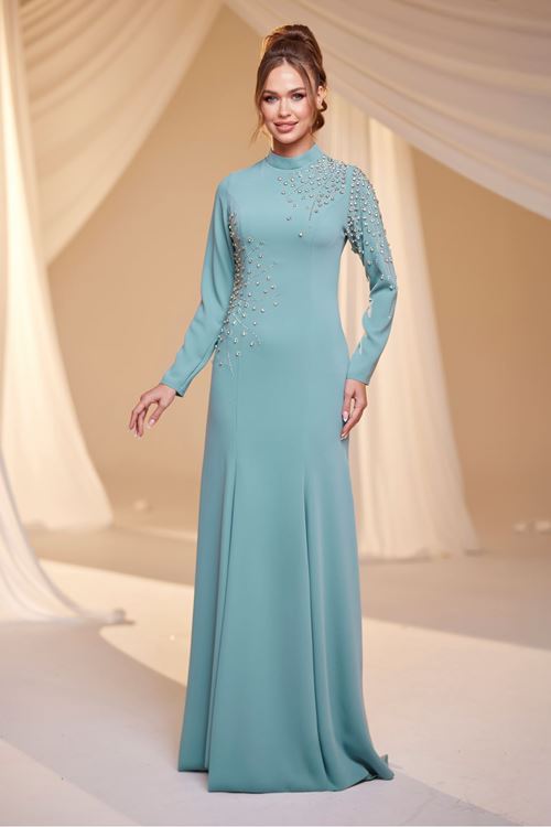 Defne Tesettür Abiye Mint Drs2517