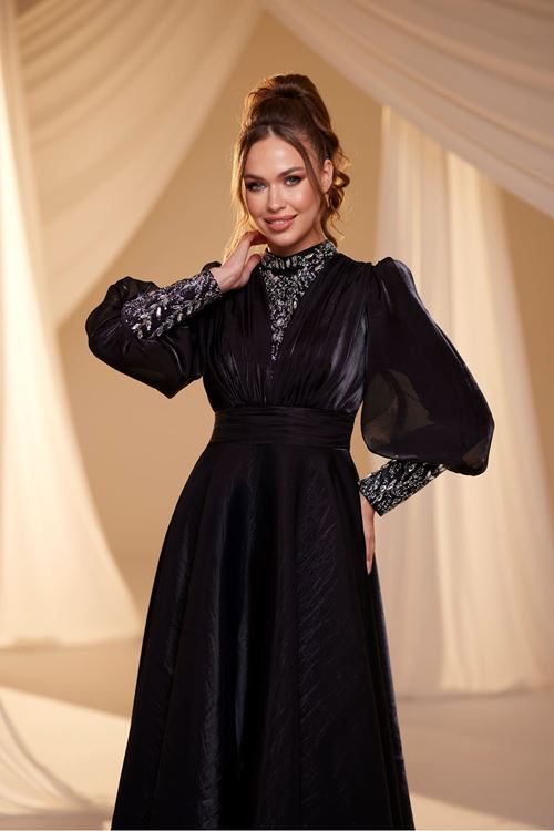 Hera Tesettür Abiye Siyah Drs2518