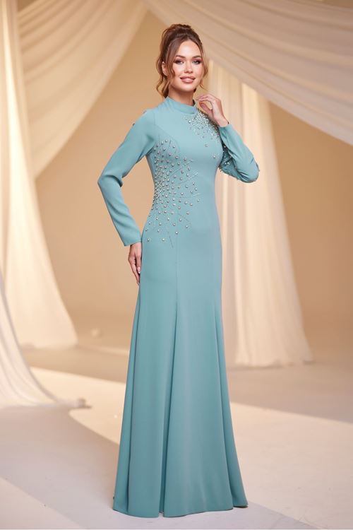 Defne Tesettür Abiye Mint Drs2517