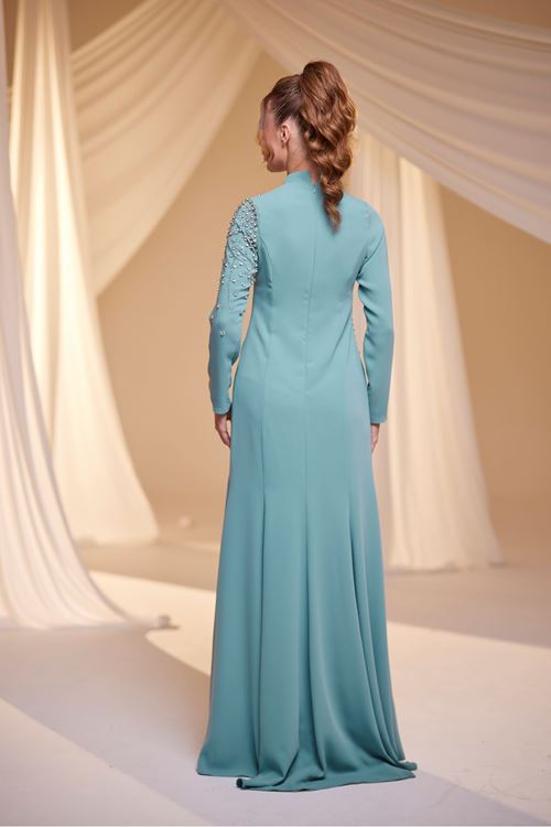 Defne Tesettür Abiye Mint Drs2517