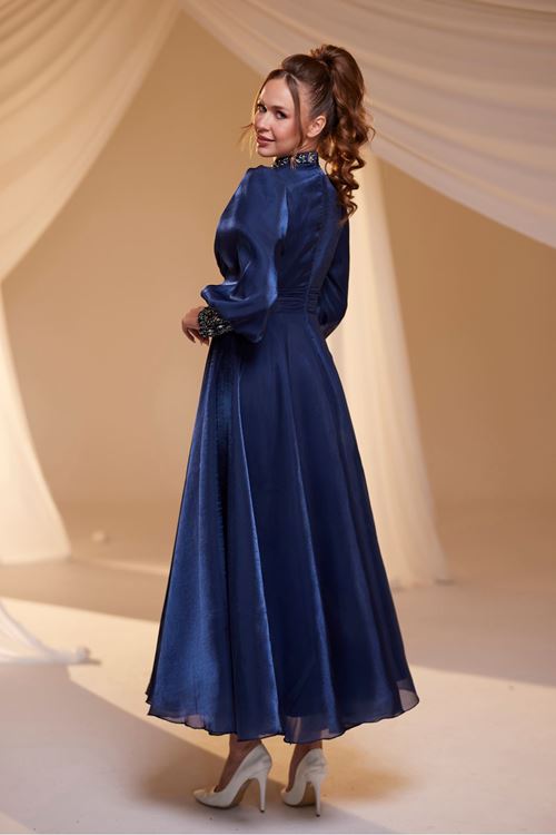 Hera Tesettür Abiye Lacivert Drs2518