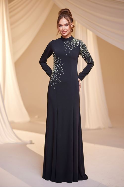 Defne Tesettür Abiye Siyah Drs2517