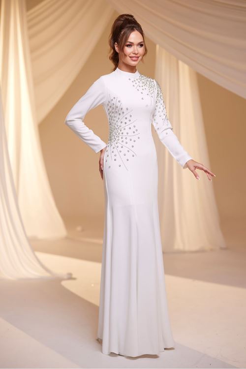 Defne Tesettür Abiye Ekru Drs2517