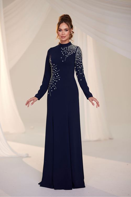 Defne Tesettür Abiye Lacivert Drs2517